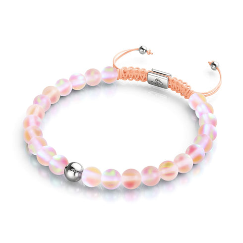 Pfirsich | Silber | Meerjungfrau Glas Makramee Perlen Armband